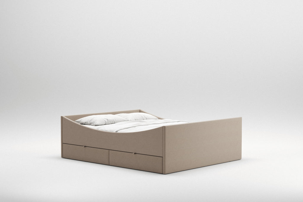 Curved Bed Frame w. 2 Drawers | Dark Beige – RYE