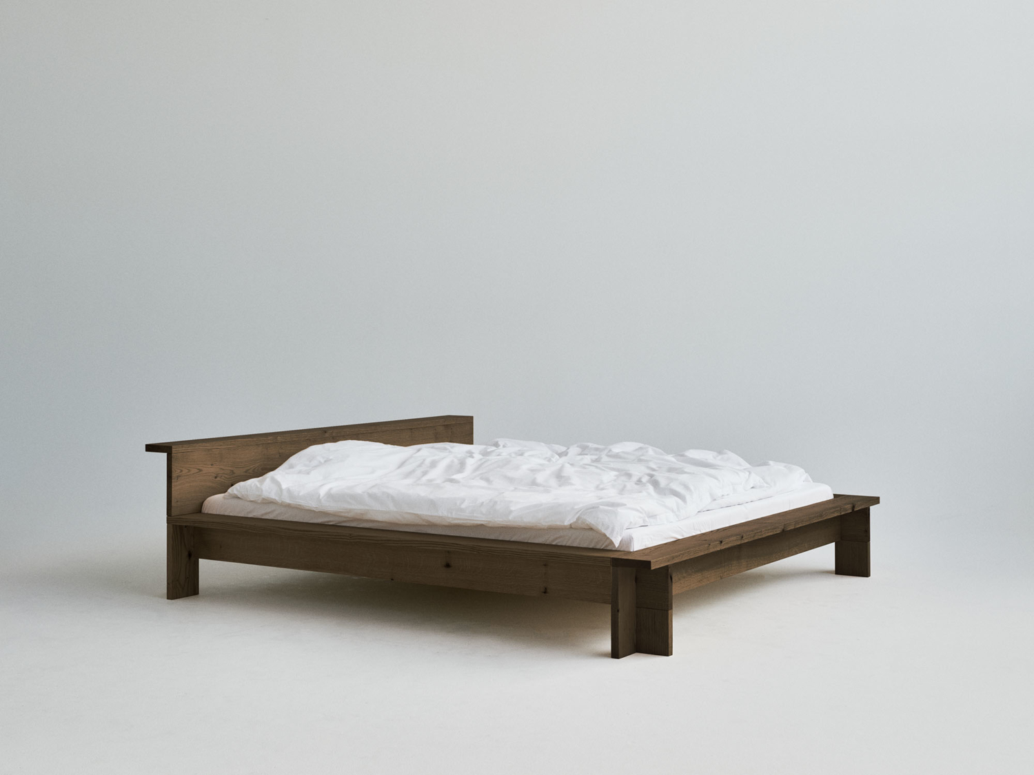 RYE Hem bed frame in smoked solid red oak - square view pack shot